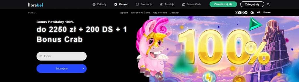 Bonus powitalny, Librabet, bonus od pierwszego depozytu, 100% premii