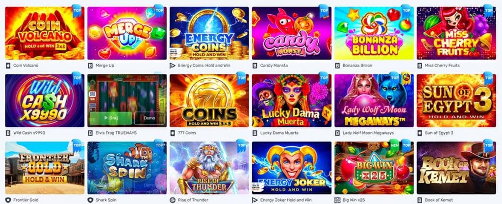 gry kasynowe online, automaty, Coin Volcano, Merge Up, Candy Monsta, Bonanza Billion, Miss Cherry Fruits, Lucky Dama Muerta