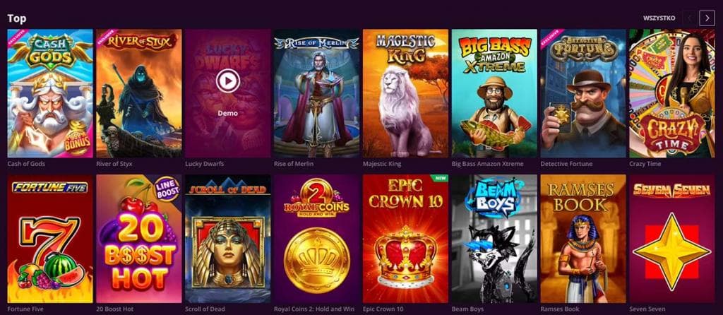 Kasyno online, najlepsze gry, Cash of Gods, River of Styx, Lucky Dwarfs, Rise of Merlin, Majestic King, Big Bass Amazon Xtreme