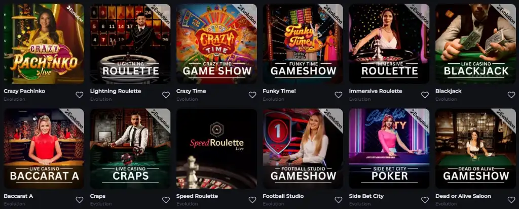 kasyno na żywo, Crazy Time, ruletka, blackjack, poker, gry stołowe, baccarat, craps, show na żywo, Evolution, Speed Roulette