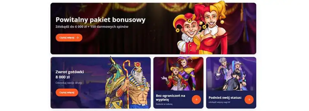Powitalny pakiet bonusowy, darmowych spinów, zwrot gotówki, brak limitu wypłat, postacie z gier, Vulkan Vegas