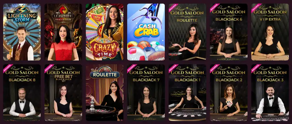 Kasyno na żywo 5Gringos, gry stołowe z krupierami, Lightning Storm, Crazy Time, Cash Crab, Gold Saloon Roulette, Blackjack