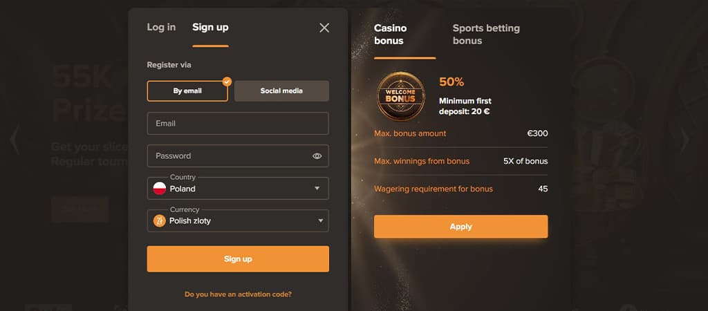 Sol Casino, Bonus powitalny, darmowych spinów