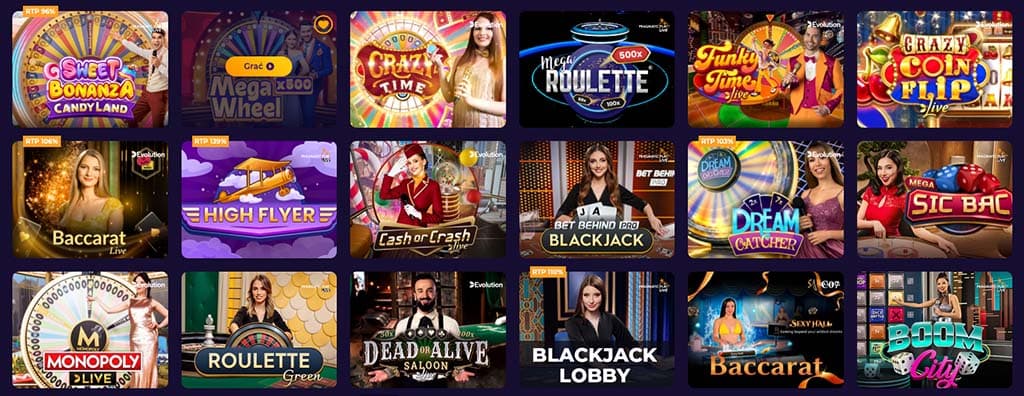 gry kasyno na żywo, iWild, Sweet Bonanza CandyLand, Mega Wheel, Crazy Time, Mega Roulette, Baccarat, Blackjack, Dream Catcher