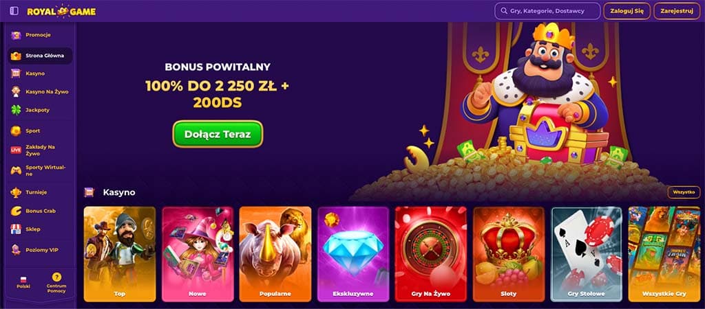 Royal Game, kasyno online, strona główna, bonus powitalny, promocje, kasyno na żywo, król, złoto, gry kasynowe
