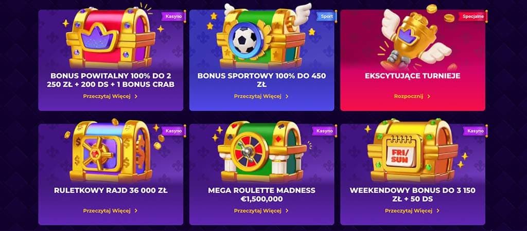 Royal Game Casino, bonusy, skrzynie skarbów, bonus powitalny, bonus sportowy, turnieje, ruletka, weekendowy bonus