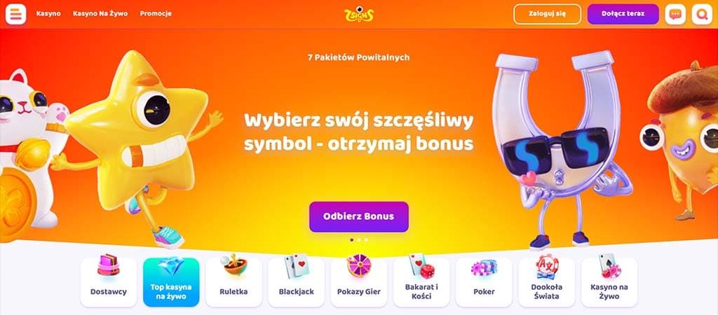 kasyna, 7Signs Casino, 7 maskotek, szczęśliwe symbole, Odbierz Bonus, ikony gier, logowanie, rejestracja, kasyno na żywo