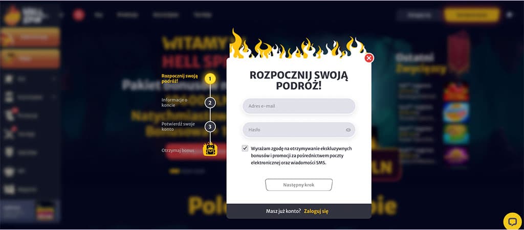 HellSpin Bonus, Założenie Konta Gracza w HellSpin Kasyno