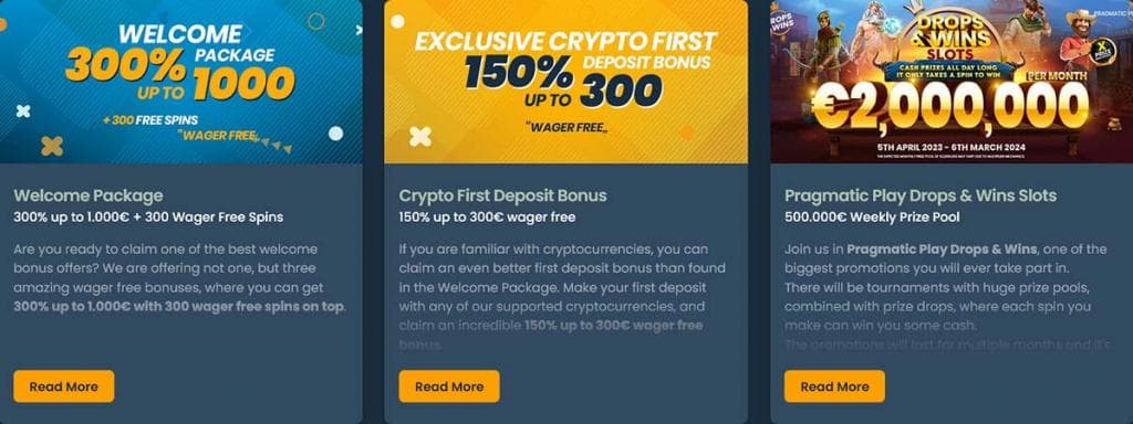 Bonusy Depositwin, pakiet powitalny 300% do 1000€, bonus kryptowalutowy 150% do 300€, promocja Drops & Wins z pulą
