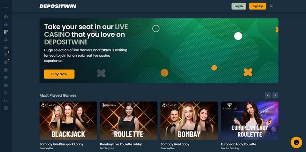 strona kasyna online, Depositwin, gry na żywo, blackjack, europejska ruletka, dealerzy na żywo, lobby kasyna, gry stołowe