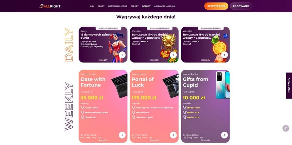 All Right Casino, promocje, darmowe spiny, bonusy depozytowe, turnieje kasynowe, nagrody, codzienne oferty, gry, jackpoty