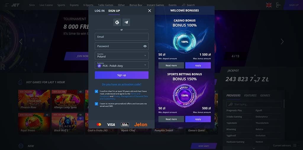 Jet Casino registration