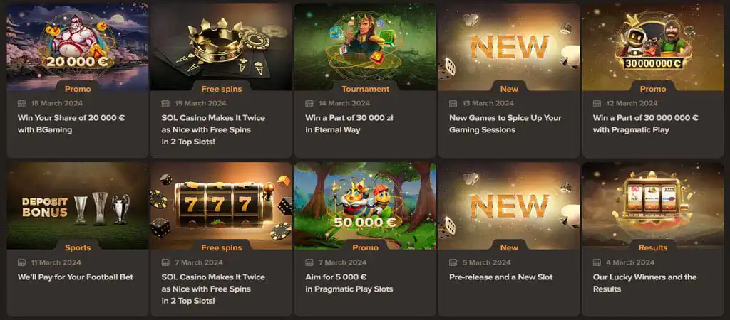 Sol Casino, reload bonusy, Promocje regularne