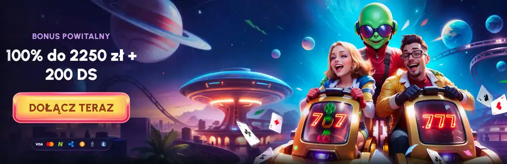 kosmos, planety, para w pojazdach slot, cyfry 7, bonus powitalny, przycisk Dołącz teraz